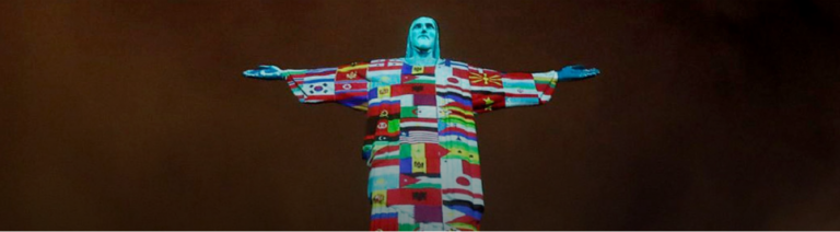 El Cristo de Rio fue iluminado con las banderas de los 166 países con contagios de Covid-19