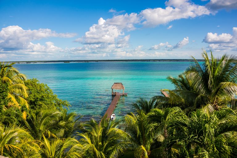 Perfect,View,Of,Caribbean,Lagoon,Bacalar.,Seven,Color,Water.,Pier