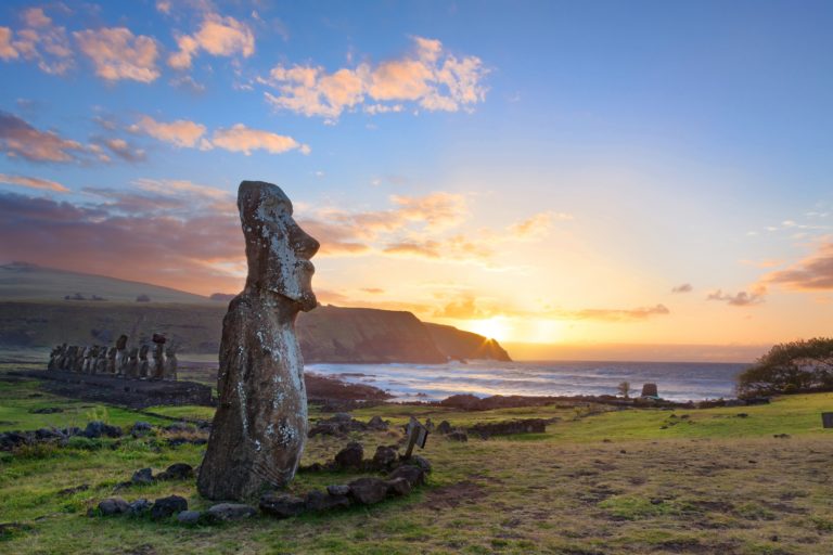 Sunrise,At,The,Ahu,Tongariki,On,Easter,Island,,Chile