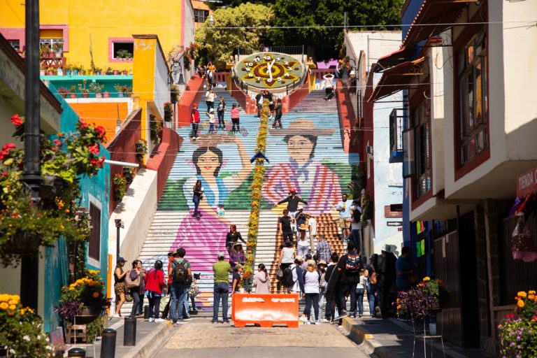Atlixco,,Puebla,,Mexico;,1st,November,2024:,Wide,Staircase,Mural,dancers